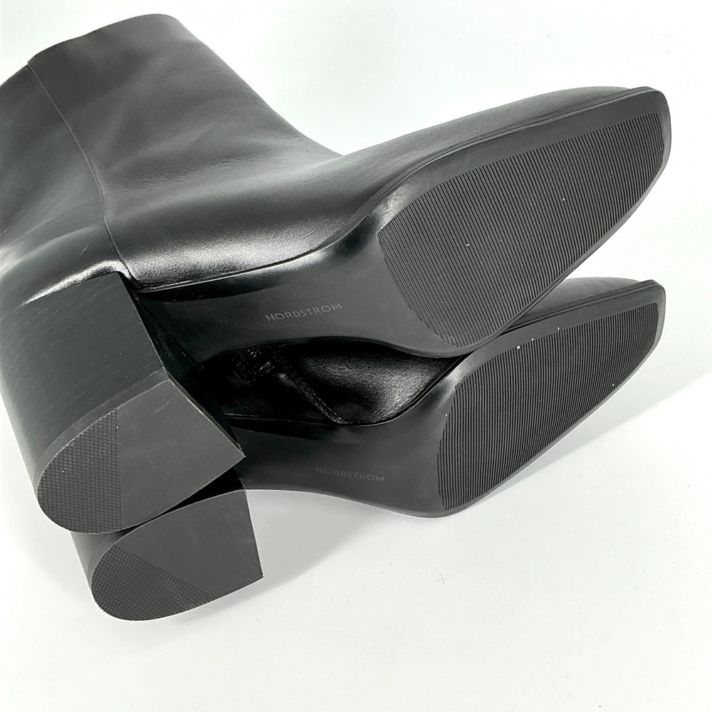 Nordstrom Size 8.5 Black Leather Square Toe Block Heel Ankle Boot NEW Vanna $140 - Picture 8 of 14